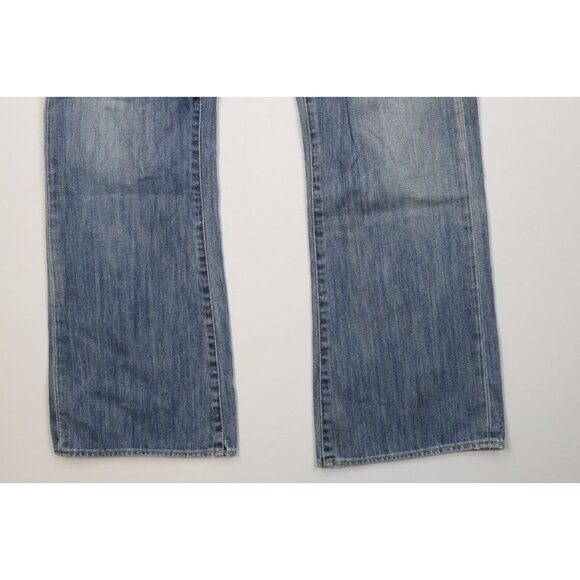 Vintage 90s Y2K Guess Jeans Mens 34x32 Faded Flared Wide Leg Denim Jeans Blue - Picture 5 of 13